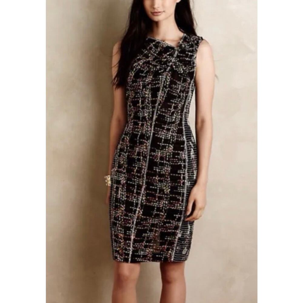 Byron Lars Beauty Mark London Lights Dress 4 Black Multicolor Embroidered Sheath